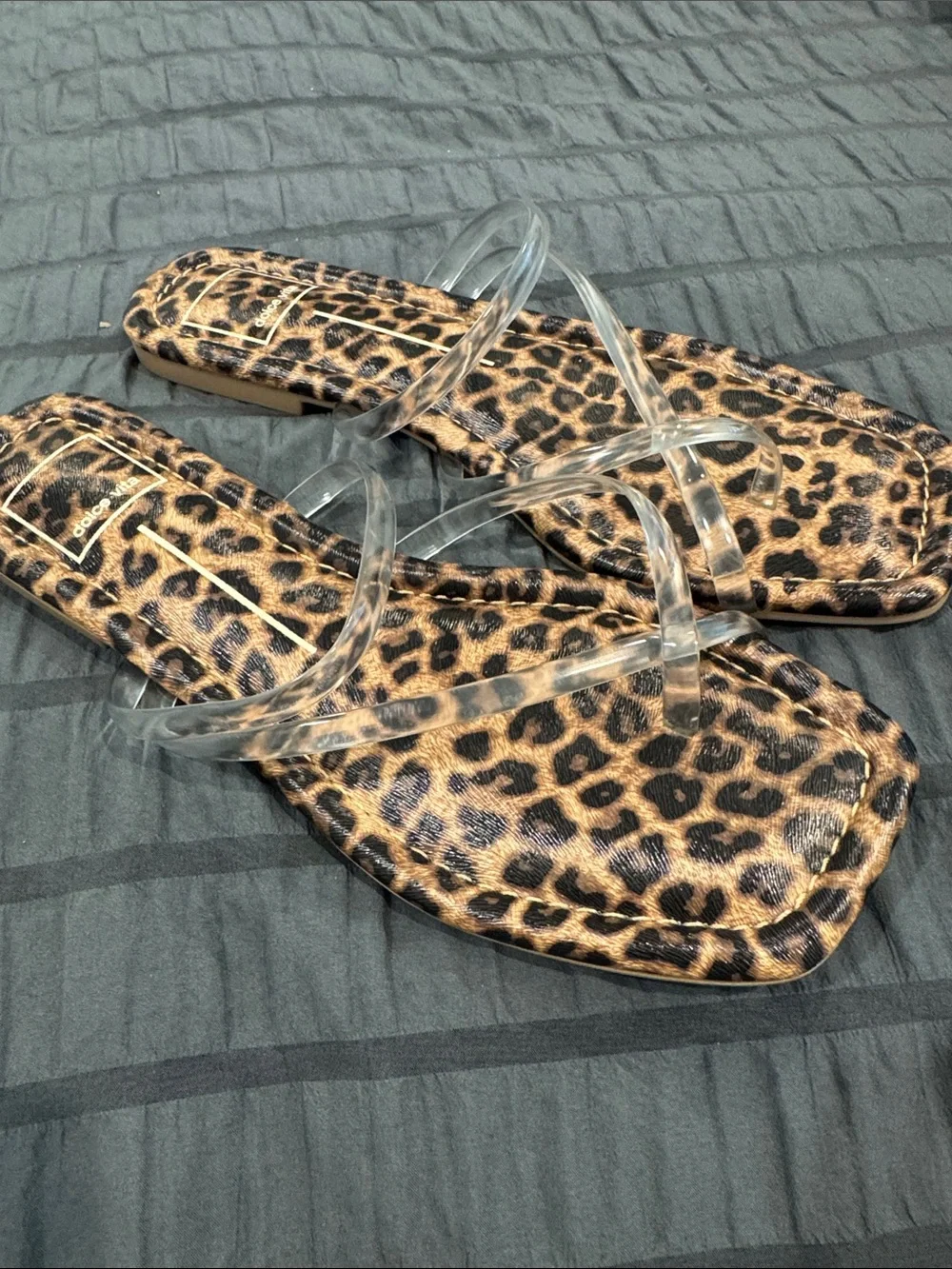 Dolce Vita Leopard Print Slide Sandals with Clear Straps - Brown